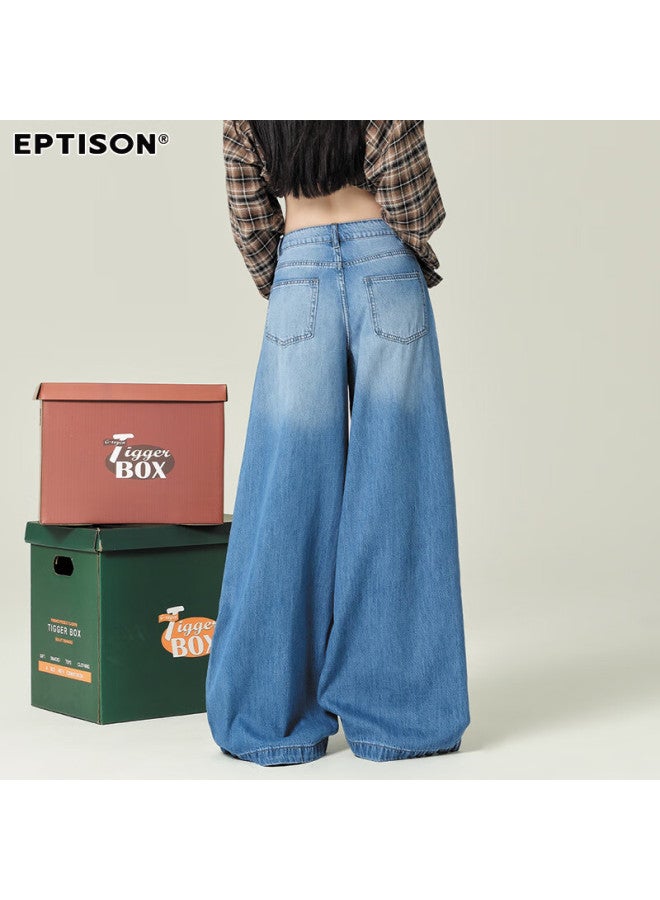 EPTISON Yipintiancheng Washed Vintage Loose Wide-leg Jeans For Women Autumn High-waist Draped Floor-length Wide-leg Pants - Image 4