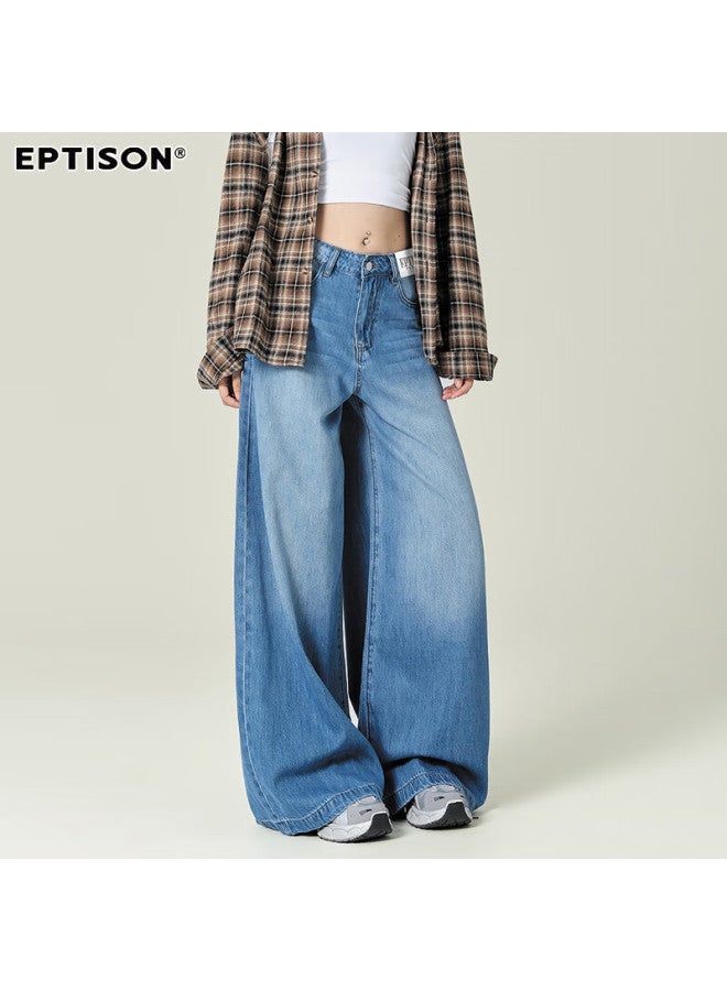EPTISON Yipintiancheng Washed Vintage Loose Wide-leg Jeans For Women Autumn High-waist Draped Floor-length Wide-leg Pants - Image 1
