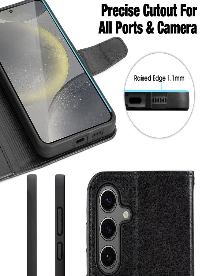 Arae Galaxy S24 5G Wallet Case Flip Cover with Card Holder, Faux Leather Case for Women and Men, Kickstand, Wristlet Strap, Black - Image 5