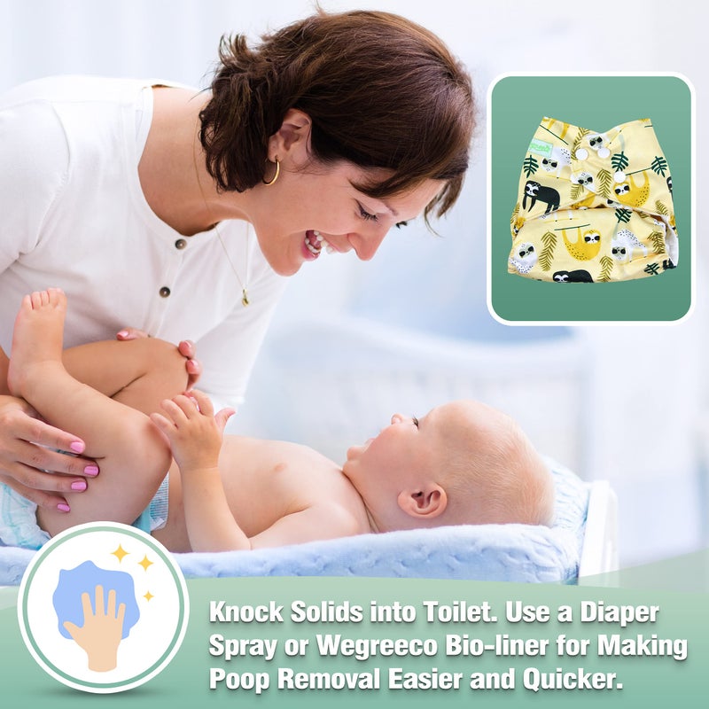 wegreeco Cloth Diapers 6 Pack with 6 Inserts & 1 Wet Bag, Washable Cloth Diapers for Babies, One Size Adjustable Reusable (Animal World) - Image 5