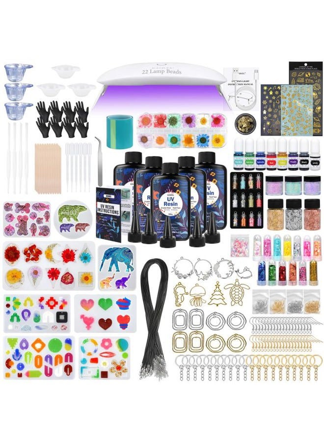 KISREL UV Resin Jewelry Making Kit - 500g Crystal Clear UV Resin with Light and Jewelry Molds, Fast Curing for Keychains, Earring Making, DIY Craft Decorations - Image 1