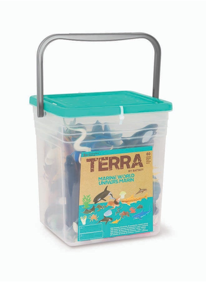 Terra by Battat 60 Pieces Marine World Playset in Bucket, Marine World-Univers Marin, Detailed & Realistic Animal Figures for Kids 3+ Years  - Image 1