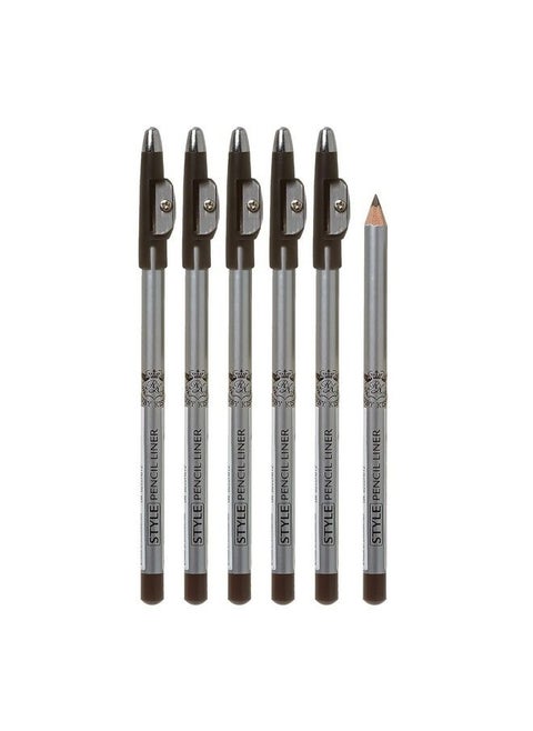 Style Pencil Liner With Sharpener Cap 6 Pack (Dark Brown)
