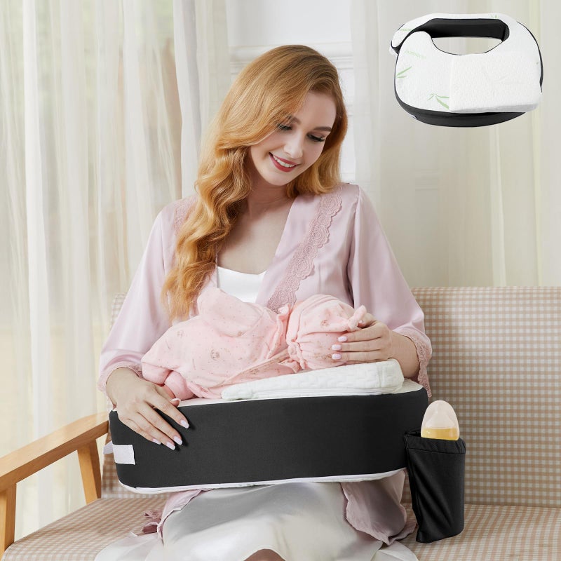 Dresime Nursing Pillow for Breastfeeding Ergonomic Feeding Made of Memory Foam with Waist Support Band Make Feeding Easier with Removable Wedge Pillow Grey - Image 1
