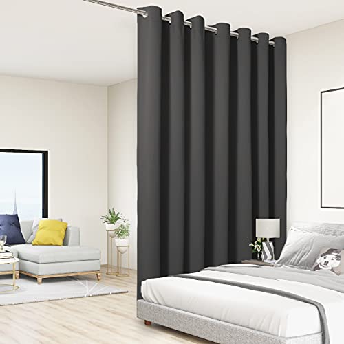 BONZER Extra Wide Room Divider Curtain Total Privacy Wall Grommet Top Thermal Insulated Blackout Curtains for Slide Window 96L x 150W Inch 8L x 125W ft 1 Panel Dark Grey