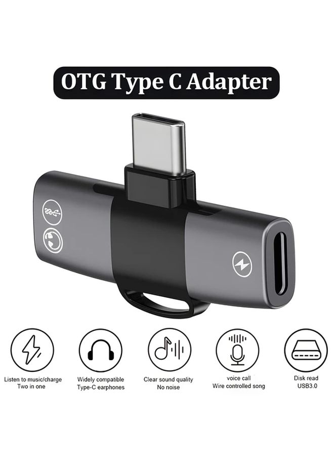 شاحن سريع USB C PD بقوة 15 واط فضي ومحول مقسم صوت AUX مع منفذ مزدوج وصوت هاي فاي - Image 1