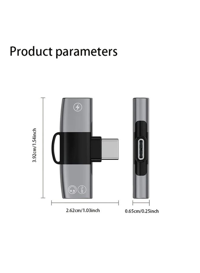 شاحن سريع USB C PD بقوة 15 واط فضي ومحول مقسم صوت AUX مع منفذ مزدوج وصوت هاي فاي - Image 2
