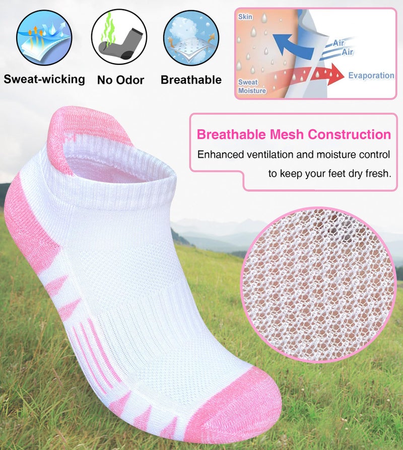 Heyoboy Womens Ankle Anti-blister Thick Cushioned Wicking Odor Resist Athletic Running Socks, Size 6-9, White 5 Pairs - Image 4