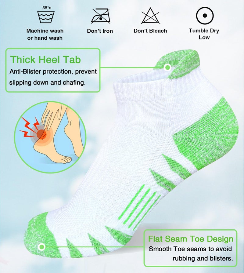 Heyoboy Womens Ankle Anti-blister Thick Cushioned Wicking Odor Resist Athletic Running Socks, Size 6-9, White 5 Pairs - Image 3