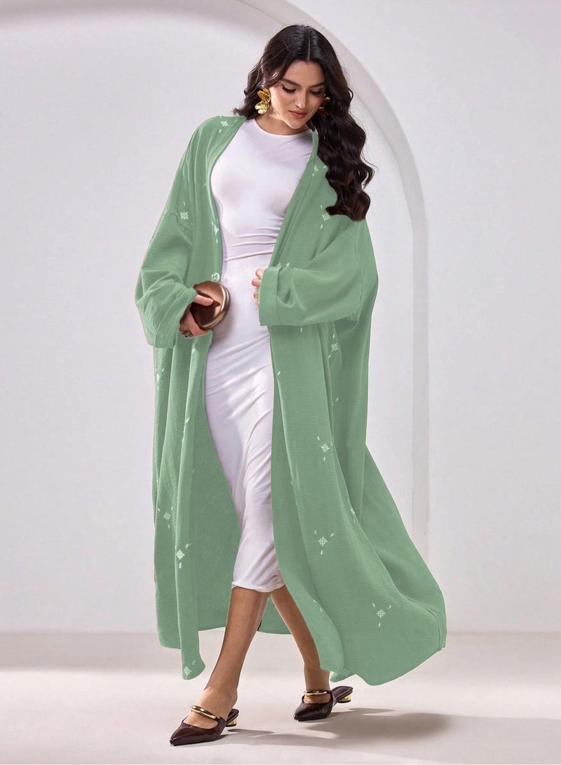 Saraia عباءة خضراء نعناعية أنيقة مع تطريز دقيق - Image 5