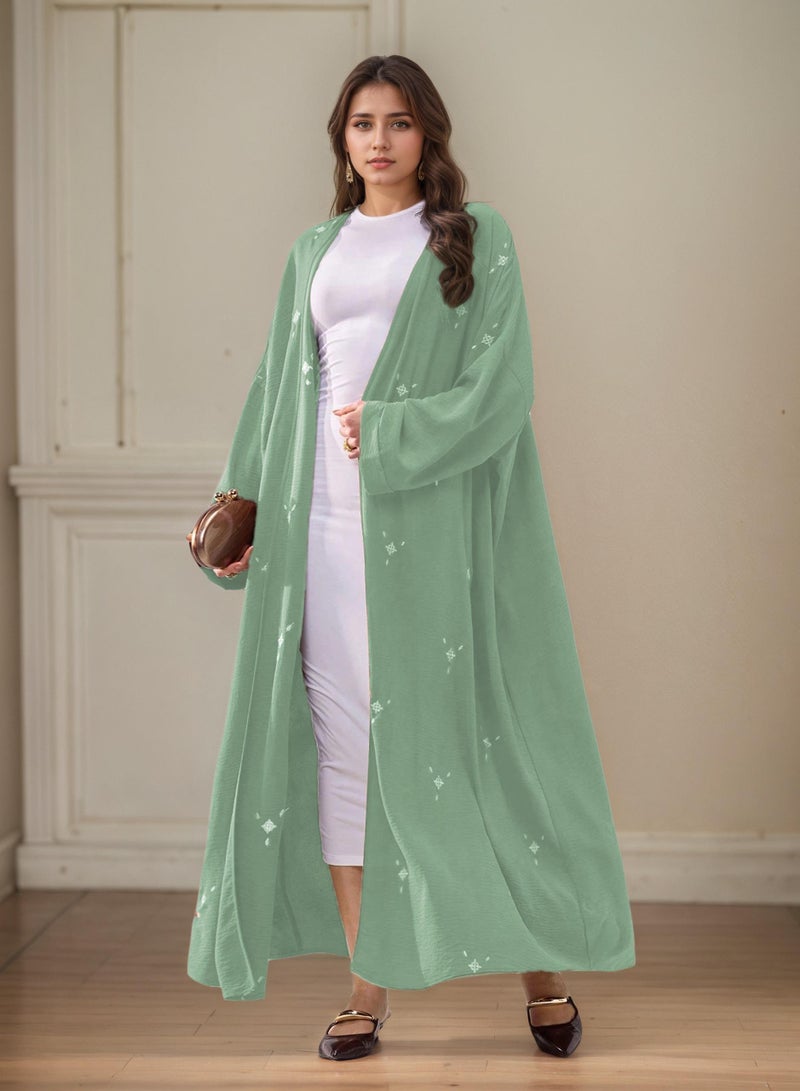 Saraia عباءة خضراء نعناعية أنيقة مع تطريز دقيق - Image 4