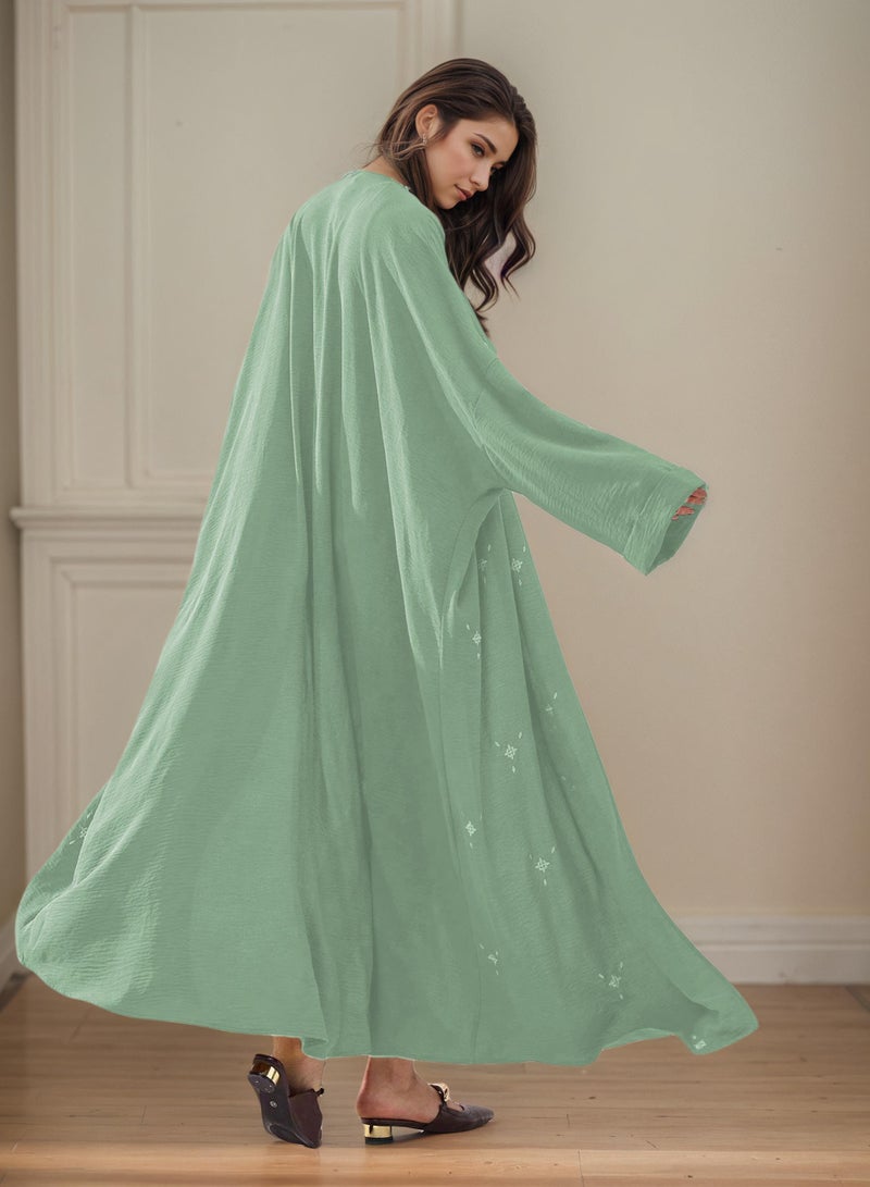 Saraia عباءة خضراء نعناعية أنيقة مع تطريز دقيق - Image 3