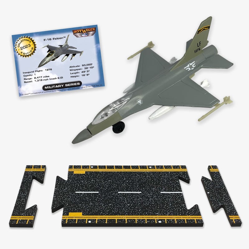 Hot Wings Planes F-16 Grey Military Markings Jet with Connectible Runway Die Cast Plane in Aviation Museums Nationwide - Image 4