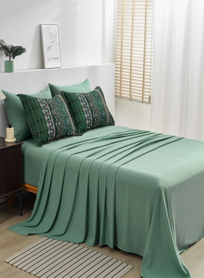 Cottolester Boho Green Comforter Set Queen Size,8 Piece Bed in a Bag Bohemian Striped Bedding Quilt Set,Dark green Paisley Floral Comforter and Sheet Set,Soft Microfiber Complete Bedding Sets for All Season - Image 5
