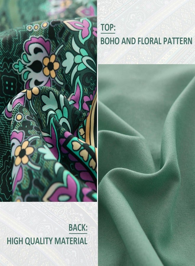 Cottolester Boho Green Comforter Set Queen Size,8 Piece Bed in a Bag Bohemian Striped Bedding Quilt Set,Dark green Paisley Floral Comforter and Sheet Set,Soft Microfiber Complete Bedding Sets for All Season - Image 4