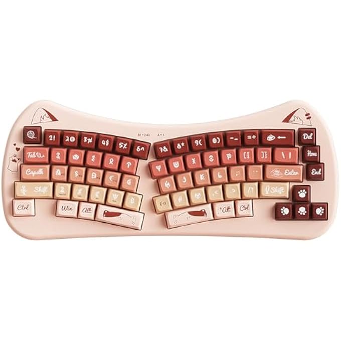 rayihni BOW AESTHETIC ERGONOMIC KEYBOARD CUTE CAT ALICE KEYBOARD TRI-MODE WIRELESS 2.4G/BLUETOOTH 5.0/WIRED USB-C RECHARGEABLE COMPACT 68-KEY FOR MULTI-DEVICE, WIN/MAC/PC/LAPTOP, MACCHIATO - Image 1