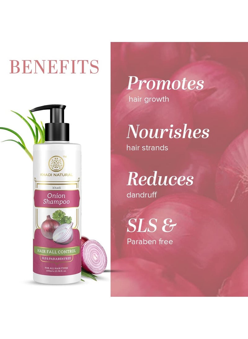 Khadi Natural Onion Shampoo/Cleanser | SLS & Paraben Free |Scalp nourishing formula|Controls dandruff and hairfall|Paraben free|Suitable for All Hair Types| 650 ml - Image 3