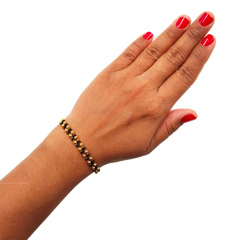 JHB Black Bead Bracelet Bangle Style Beautiful Latest Trend Layer Hand Mangalsutra Bracelet for Women - Image 5