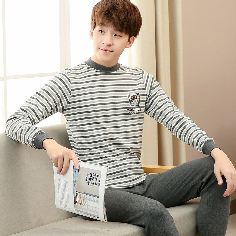 Juvenile Underwear Set Autumn Clothes and Pants for Boys and Girls Pure Cotton Thin Junior High School Students Cotton Sweater Thermal Underwear Hoo-Robot Middle Collar