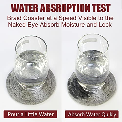 Casaphoria Cotton Woven Coasters for Drinks Absorbent Round Heat-Resistant Cotton Coasters for Coffee Table Handmade Braided Fabric Insulated Coasters Home Decor Gifts(3Colour 6Pcs 4.3Inch) - Image 3