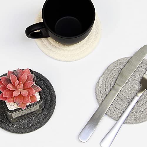 Casaphoria Cotton Woven Coasters for Drinks Absorbent Round Heat-Resistant Cotton Coasters for Coffee Table Handmade Braided Fabric Insulated Coasters Home Decor Gifts(3Colour 6Pcs 4.3Inch) - Image 5