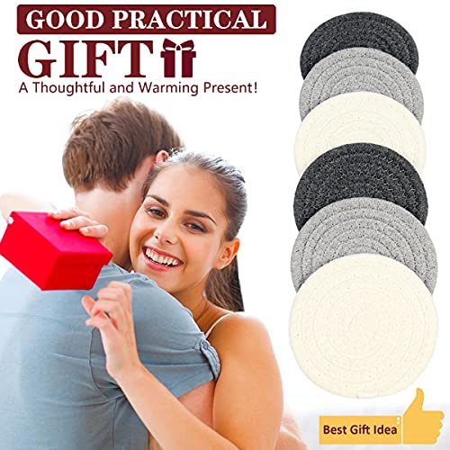 Casaphoria Cotton Woven Coasters for Drinks Absorbent Round Heat-Resistant Cotton Coasters for Coffee Table Handmade Braided Fabric Insulated Coasters Home Decor Gifts(3Colour 6Pcs 4.3Inch) - Image 2