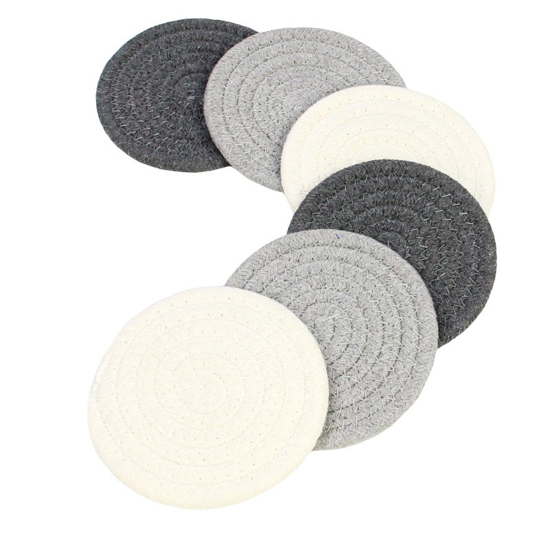 Casaphoria Cotton Woven Coasters for Drinks Absorbent Round Heat-Resistant Cotton Coasters for Coffee Table Handmade Braided Fabric Insulated Coasters Home Decor Gifts(3Colour 6Pcs 4.3Inch) - Image 1