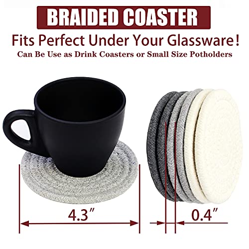 Casaphoria Cotton Woven Coasters for Drinks Absorbent Round Heat-Resistant Cotton Coasters for Coffee Table Handmade Braided Fabric Insulated Coasters Home Decor Gifts(3Colour 6Pcs 4.3Inch) - Image 4