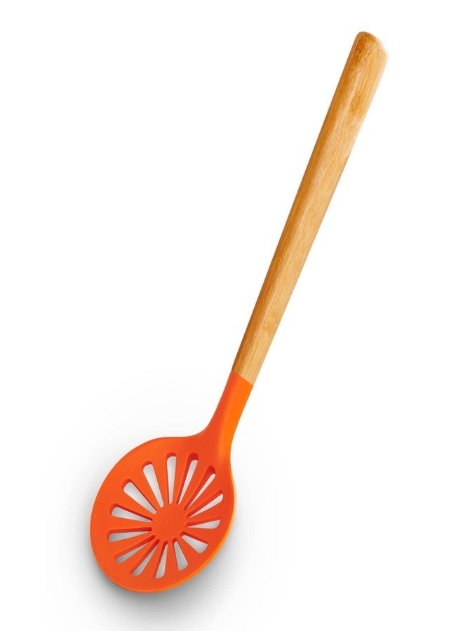 Loisa | Silicone Skimmer Spoon Kitchen Tool | Premium Scratch-Free Strainer | Spider for Cooking and Frying | Latin Inspired Cooking Untensil | Orange Skimmer - Image 1