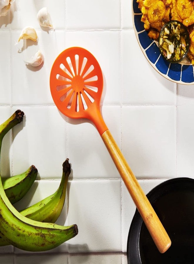 Loisa | Silicone Skimmer Spoon Kitchen Tool | Premium Scratch-Free Strainer | Spider for Cooking and Frying | Latin Inspired Cooking Untensil | Orange Skimmer - Image 2