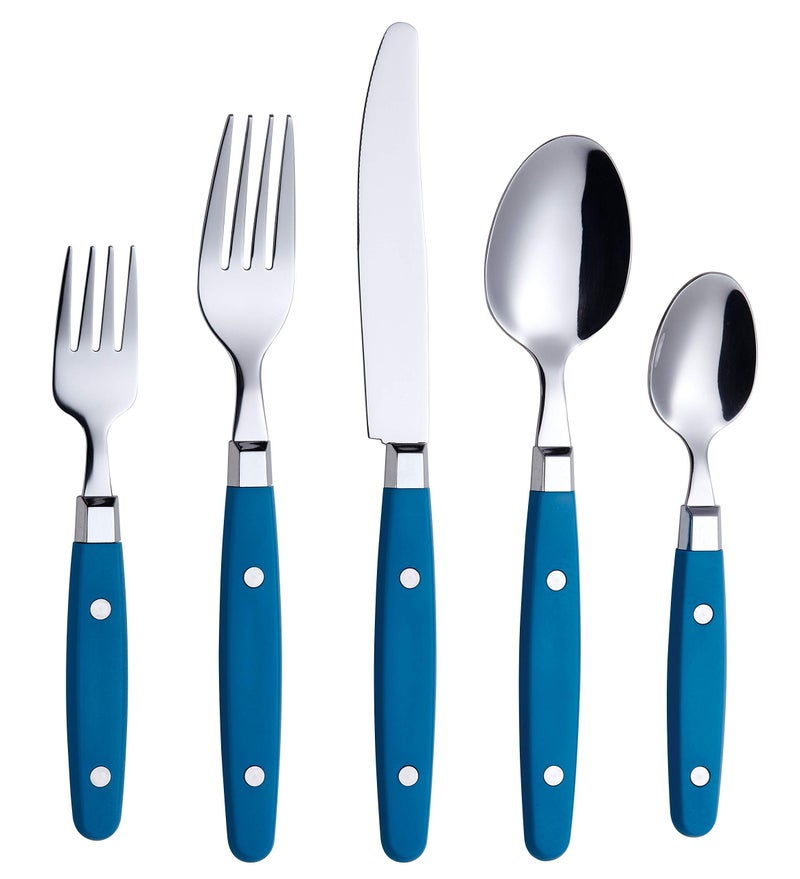 ANNOVA Silverware Set Stainless Steel Cutlery Color Handle With RivetRetro Flatware Sapphire Blue 20 Pieces