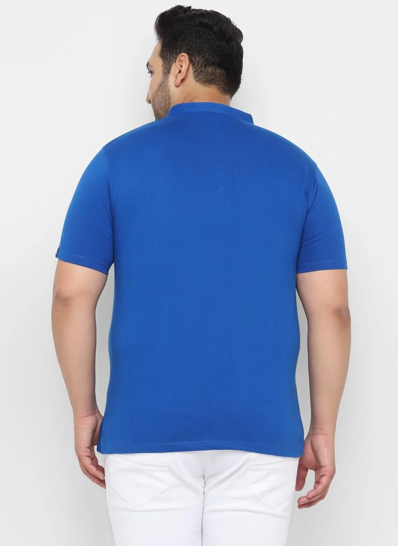 Urbano Fashion  Urbano Plus Men's Royal Blue Solid Mandarin Collar Regular Fit Cotton T-Shirt for Men | Best Price UAE