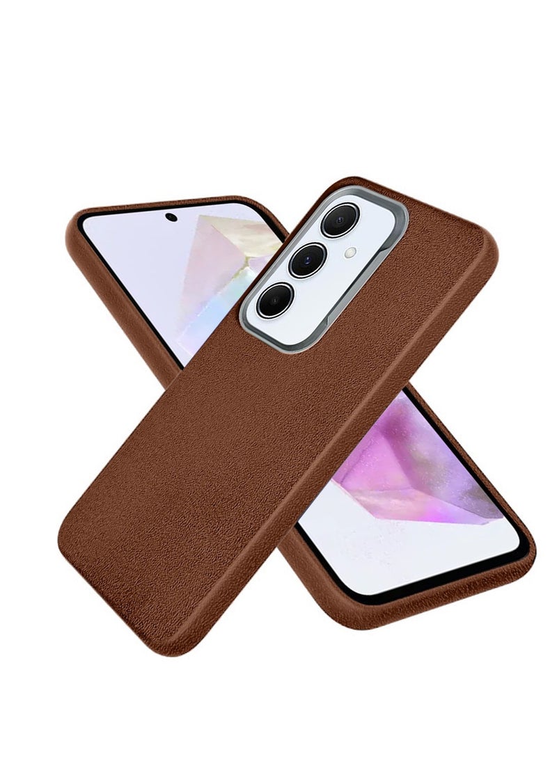 Techie غطاء خلفي TPU ناعم غير قابل للانزلاق بتصميم جلد PU أنيق لهاتف سامسونج جالاكسي A35 5G - بني - Image 1