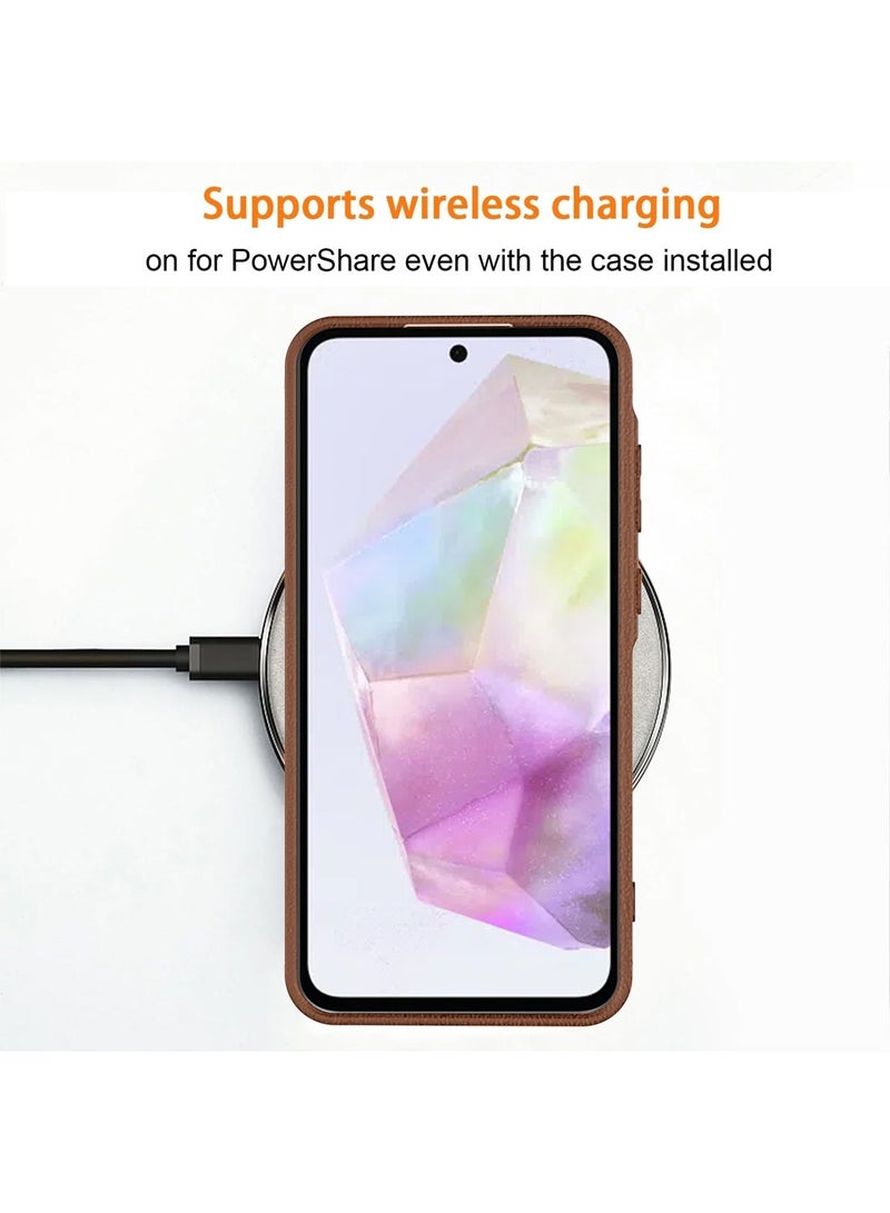 Techie غطاء خلفي TPU ناعم غير قابل للانزلاق بتصميم جلد PU أنيق لهاتف سامسونج جالاكسي A35 5G - بني - Image 5