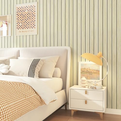 LACHEERY Herringbone Wood Slat Wall Panels for Interior Wall Decor Peel and Stick Fluted Wooden Panels for Living Room Bedroom Walls Beige Wood Slat Panel Roll Self Adhesive Foam PVC Slats 11.8"x79" - Image 2