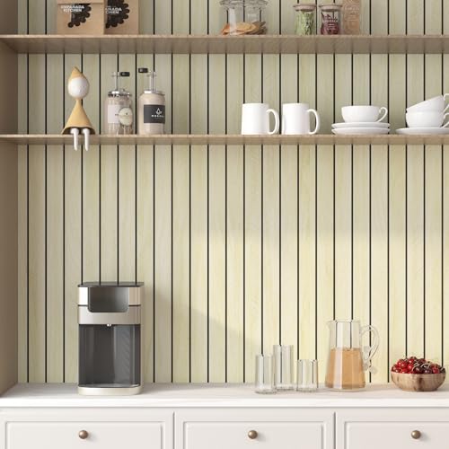 LACHEERY Herringbone Wood Slat Wall Panels for Interior Wall Decor Peel and Stick Fluted Wooden Panels for Living Room Bedroom Walls Beige Wood Slat Panel Roll Self Adhesive Foam PVC Slats 11.8"x79" - Image 5
