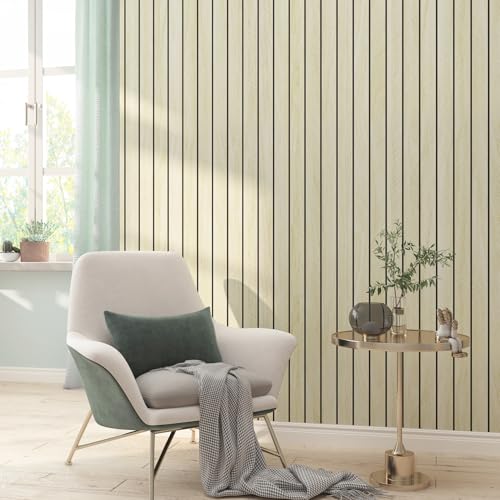 LACHEERY Herringbone Wood Slat Wall Panels for Interior Wall Decor Peel and Stick Fluted Wooden Panels for Living Room Bedroom Walls Beige Wood Slat Panel Roll Self Adhesive Foam PVC Slats 11.8"x79" - Image 3