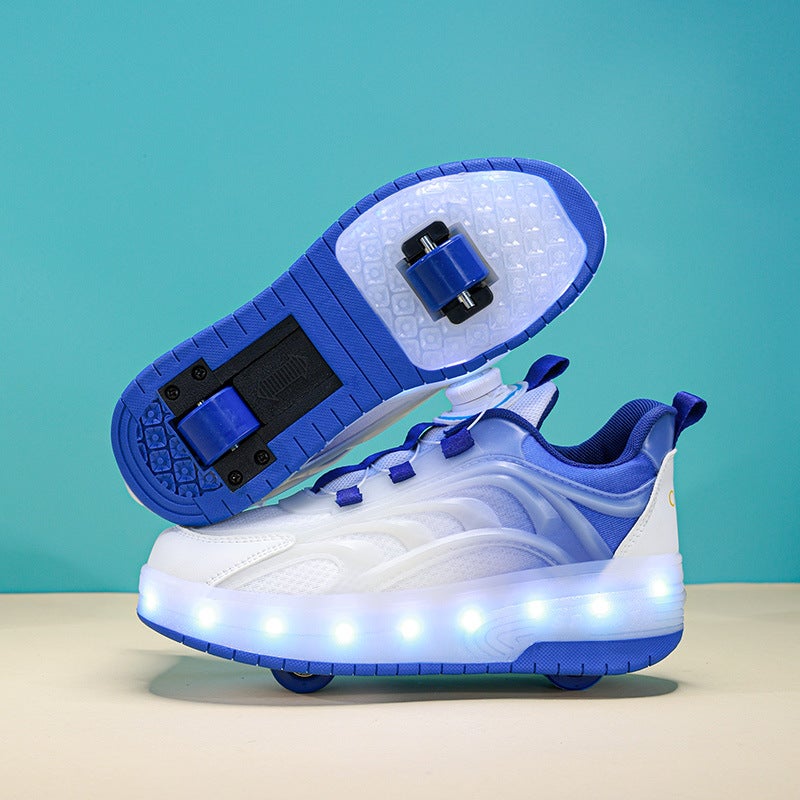 Cool Glowing Rolling Shoes Universal Design for Boys And Girls High Aesthetic Value Autumn 2024 New Model Double Wheel Rollerska royal blue 