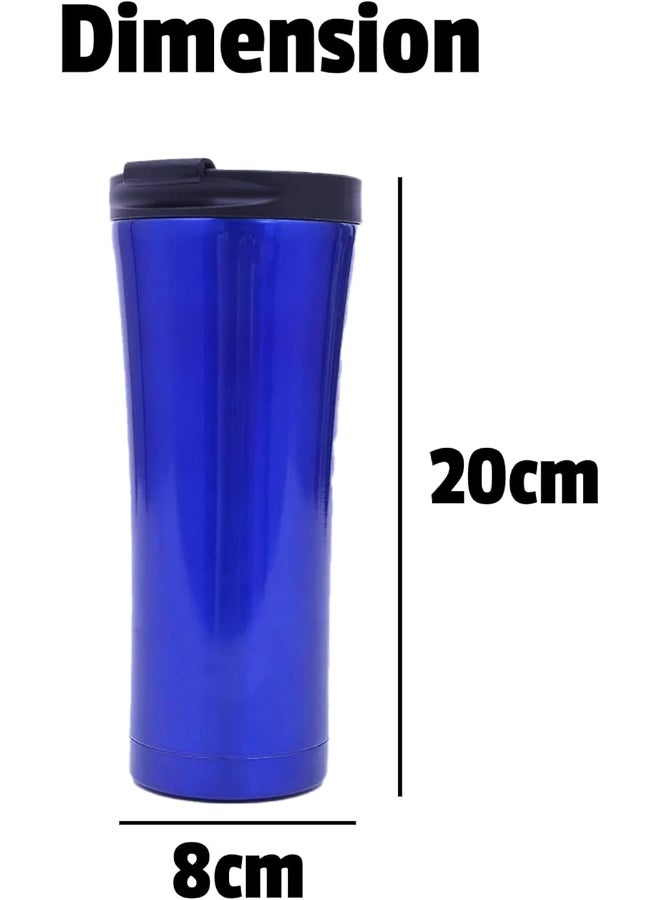 BS B&S Stainless Steel Tumbler Flask Bottle with Plastic Lid | Vacuum Insulated Beverage Bottle | Leak-Proof Insulated Double Wall | 12 Hours Hot and Cold Water Bottle | Vacuum Flask 500ML (Blue) - Image 4