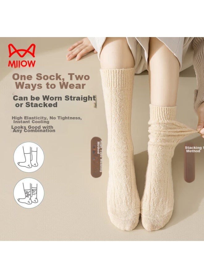 MIIOW Miiow Women's Socks, Autumn And Winter, Fleece-lined, Thickened, Antibacterial, Warm, Ribbed Floor Socks, Mid-calf Socks, 4 Pairs - Image 2
