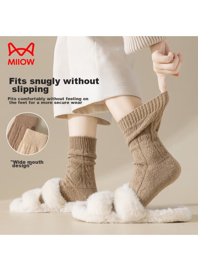 MIIOW Miiow Women's Socks, Autumn And Winter, Fleece-lined, Thickened, Antibacterial, Warm, Ribbed Floor Socks, Mid-calf Socks, 4 Pairs - Image 4