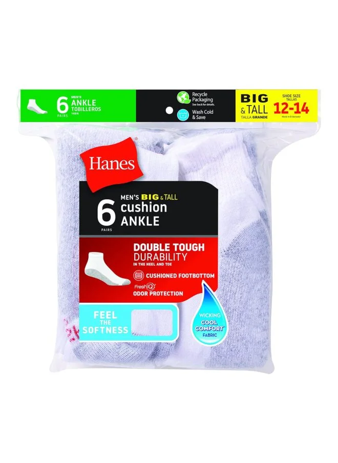 هينز Hanes Mens Big & Tall Cushion Ankle Socks 6 Pack