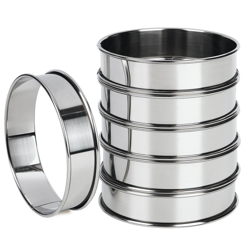 FANGSUN Crumpet Rings English Muffin Rings 4 InchStainless Steel Tart Rings for BakingDouble Rolled Nonstick Round Cake Ring Metal Pastry Ring Mold for Griddle Cooking Egg Ring for Dessert Food
