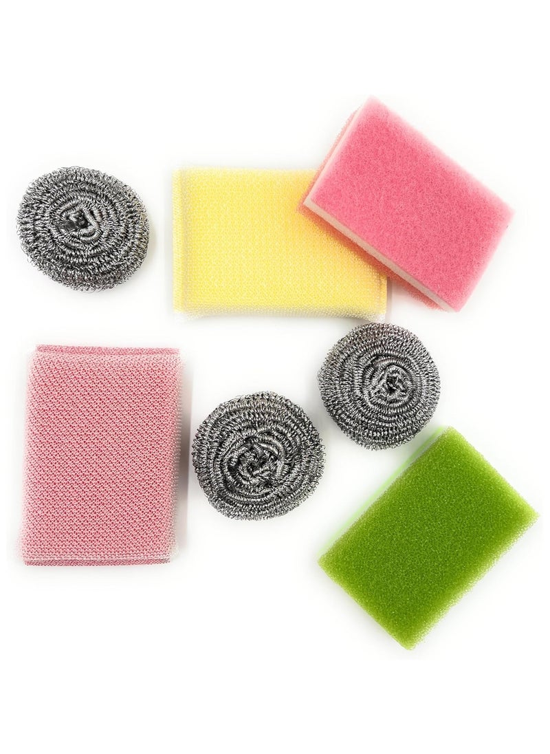 VIO Stainless Steel Cleaning Ball Plastic Scrubber Cleaning Sponge Scourer Set for Bowls Stove Sink Pot Pans Counter Grease Grime Residue Descaling Multipurpose Home Kitchen Use 7 PC (Multicolor)  - Image 1