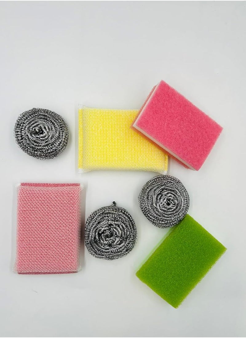 VIO Stainless Steel Cleaning Ball Plastic Scrubber Cleaning Sponge Scourer Set for Bowls Stove Sink Pot Pans Counter Grease Grime Residue Descaling Multipurpose Home Kitchen Use 7 PC (Multicolor)  - Image 3