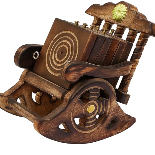 Kundi Wooden Antique Miniature Chair Shape Coaster Set | 6 Drink Coasters for Tea, Coffee, Hot & Cold Beverages | Tabletop Decor for Kitchen, Dining, Office & Restaurant - Image 3