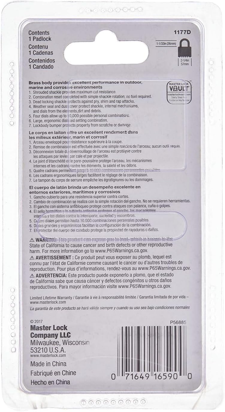 Master Lock ProSeries Resettable Combination Padlock - 2-1/4 in. Wide, Brass Body with Boron-Carbide Shackle - Image 2