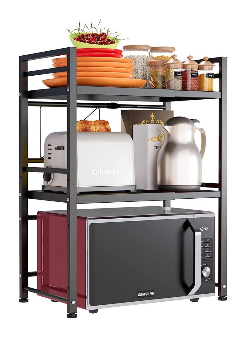 VUCATIN - Microwave Oven Rack with 6 Hook Expandable Microwave Shelf for Kitchen Counter Microwave Stand Countertop Organizer for Kitchen Counter (Double Layer) - Image 1