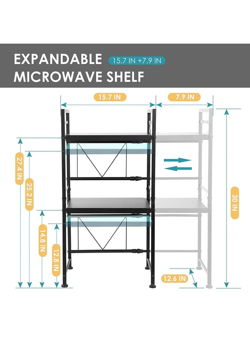VUCATIN - Microwave Oven Rack with 6 Hook Expandable Microwave Shelf for Kitchen Counter Microwave Stand Countertop Organizer for Kitchen Counter (Double Layer) - Image 1