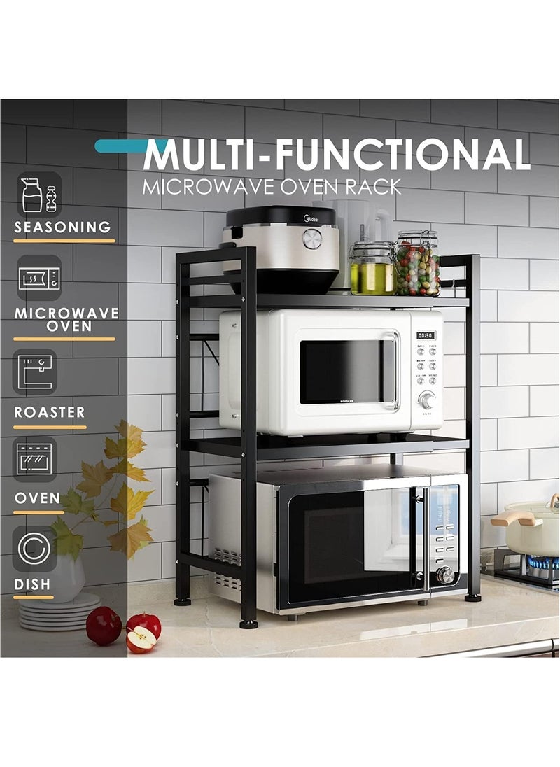 VUCATIN - Microwave Oven Rack with 6 Hook Expandable Microwave Shelf for Kitchen Counter Microwave Stand Countertop Organizer for Kitchen Counter (Double Layer) - Image 1